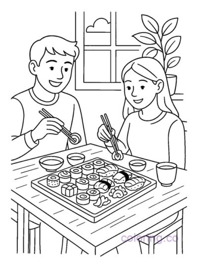 Fun Sushi Dinner Coloring Page