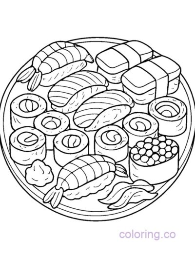 Fun Sushi Platter Coloring Page