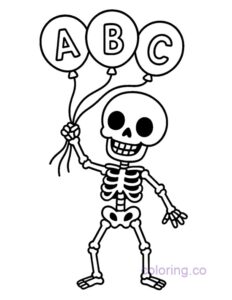 skeleton holding balloons alphabet learning printable