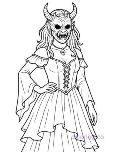woman gothic monster costume coloring page