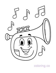 Smiling Cartoon Trumpet Coloring Page