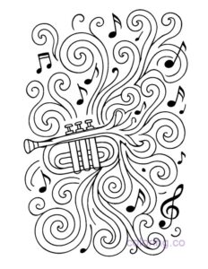 Intricate Trumpet and Musical Patterns Coloring Page
