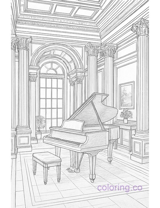 Architectural Piano Room Intricate