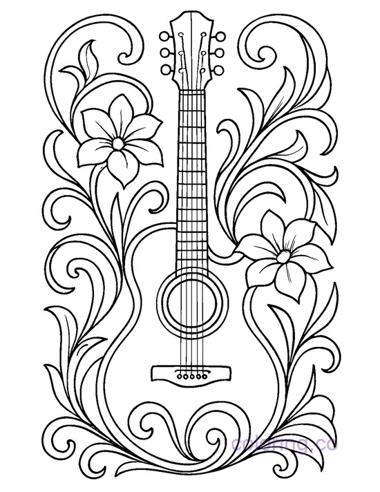 Art Nouveau Guitar coloring page illustration