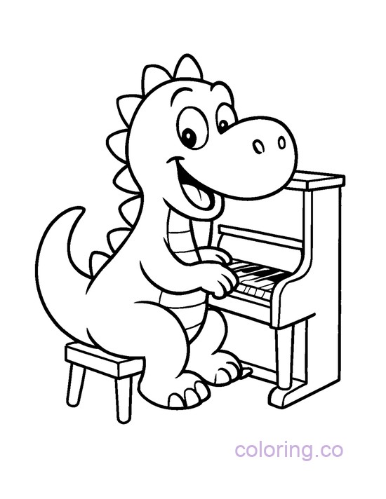 Cartoon Dinosaur Playing Piano