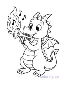 Cute Dragon Playing Trumpet Coloring Page