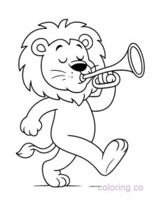 Cute Cartoon Lion Playing Trumpet Coloring Page