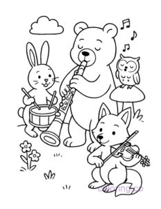 Adorable Animal Band Clarinet Coloring Page