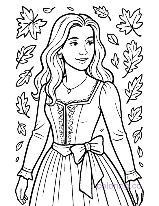 Allison in Fancy Dress with Autumn Leaves