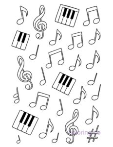 Musical Notes and Keys Coloring Page