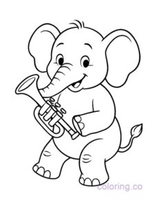 Cute Elephant with Trumpet Coloring Page