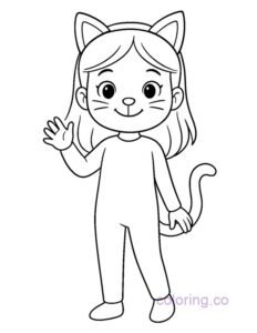girl in black cat costume coloring page