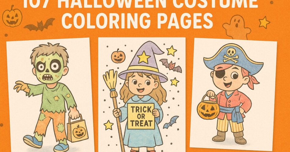 107 Halloween Costumed themed coloring pages for all ages and skill levels