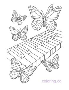 Keyboard and Butterfly Coloring Page