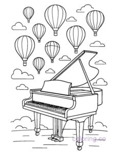 piano with balloons in the background at a festival