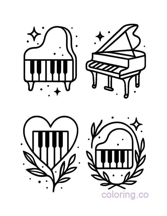 Tattoo Flash Style Piano Icons