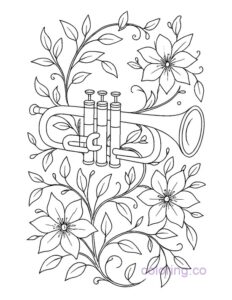 Floral Trumpet Coloring Page