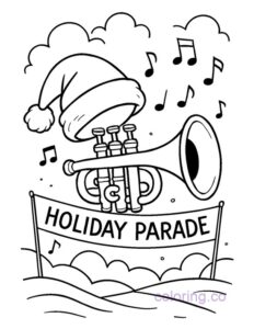Trumpet with Santa Hat Coloring Page