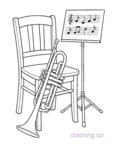 Trumpet and Sheet Music Coloring Page