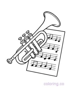 Trumpet & Music Sheet Coloring Page