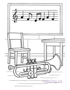 Trumpet in Classroom Coloring Page