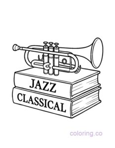 Musical Trumpet on Books Coloring Page
