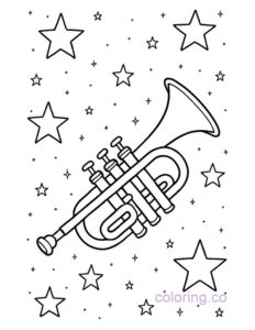 Trumpet and Stars Coloring Page
