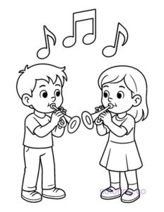 Kids Playing Trumpets Coloring Page
