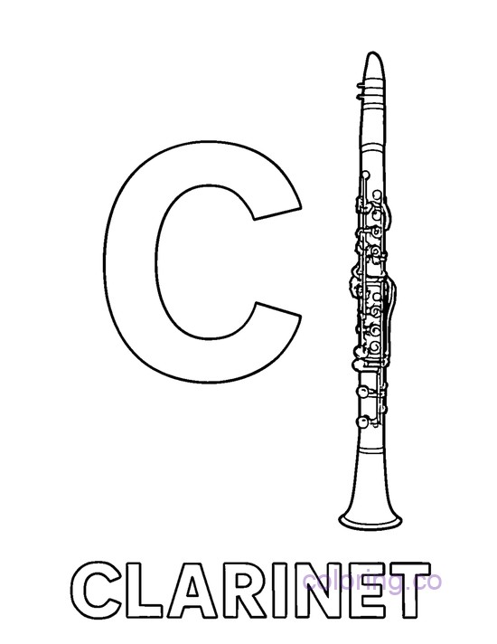 Clarinet letter 'C' ABCs Learning coloring page