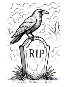 crow on an eerie gravestone