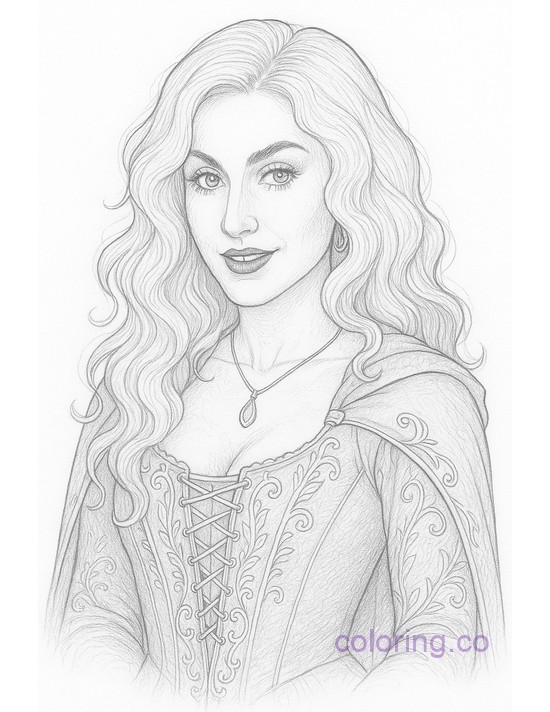 Detailed Witch Design for Adult Coloring