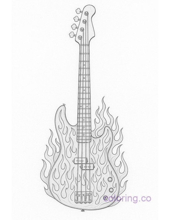 Flaming Electric Bass Guitar