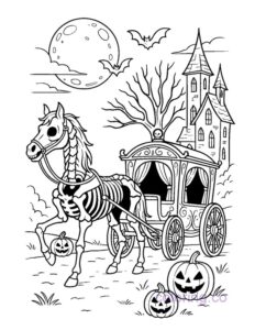 haunted horse and carriage with a castle in the background