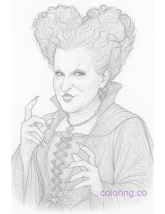 Intricate Winifred Sanderson portrait with shading