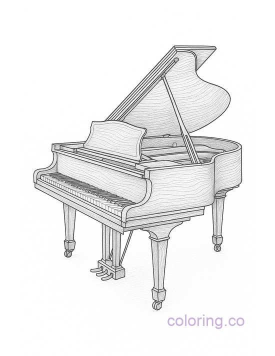 Intricate Grand Piano coloring page with fine details