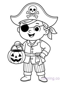kid in pirate costume for Halloween coloring page