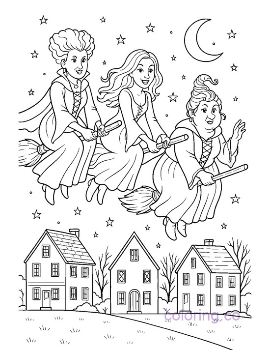 Sanderson Sisters Flying Over Salem