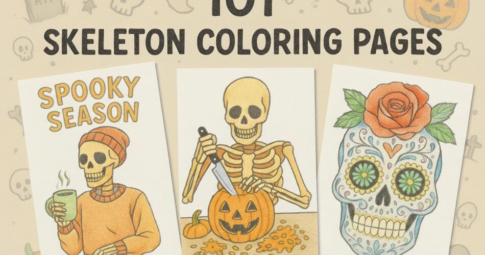 101 skeleton themed coloring pages for all ages