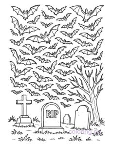 swarm of bats in a spooky graveyard