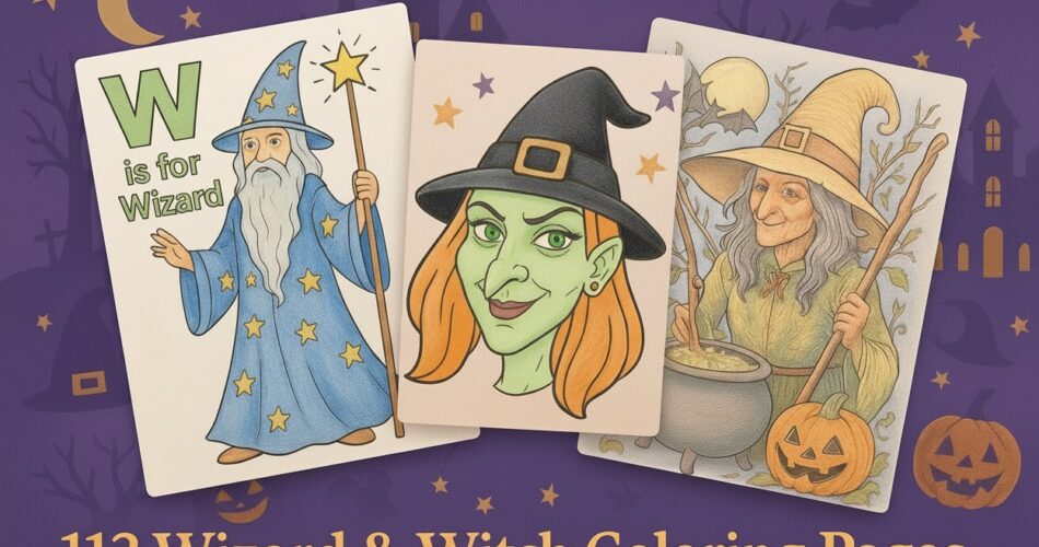 113 wizard and witch themed coloring pages, free printable pdfs