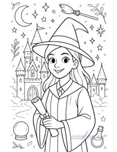 witch school graduation coloring page