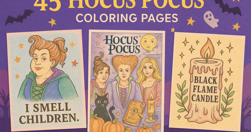 45 free Hocus Pocus movie coloring pages printable pdf downloads.