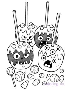 Creepy candy apples halloween theme coloring page