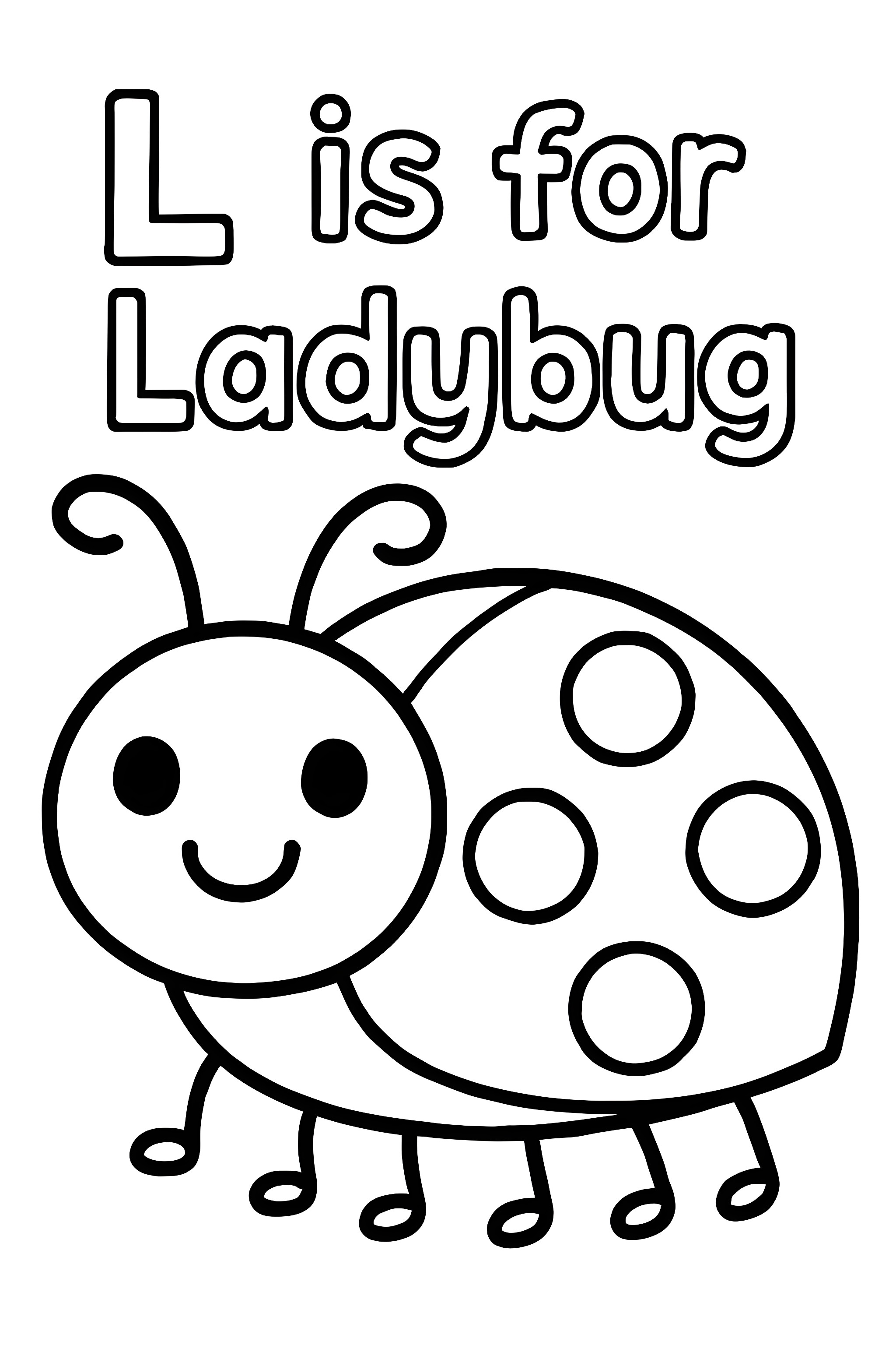 Coloring page featuring a ladybug with the letter L and the text 'is for' in a playful font