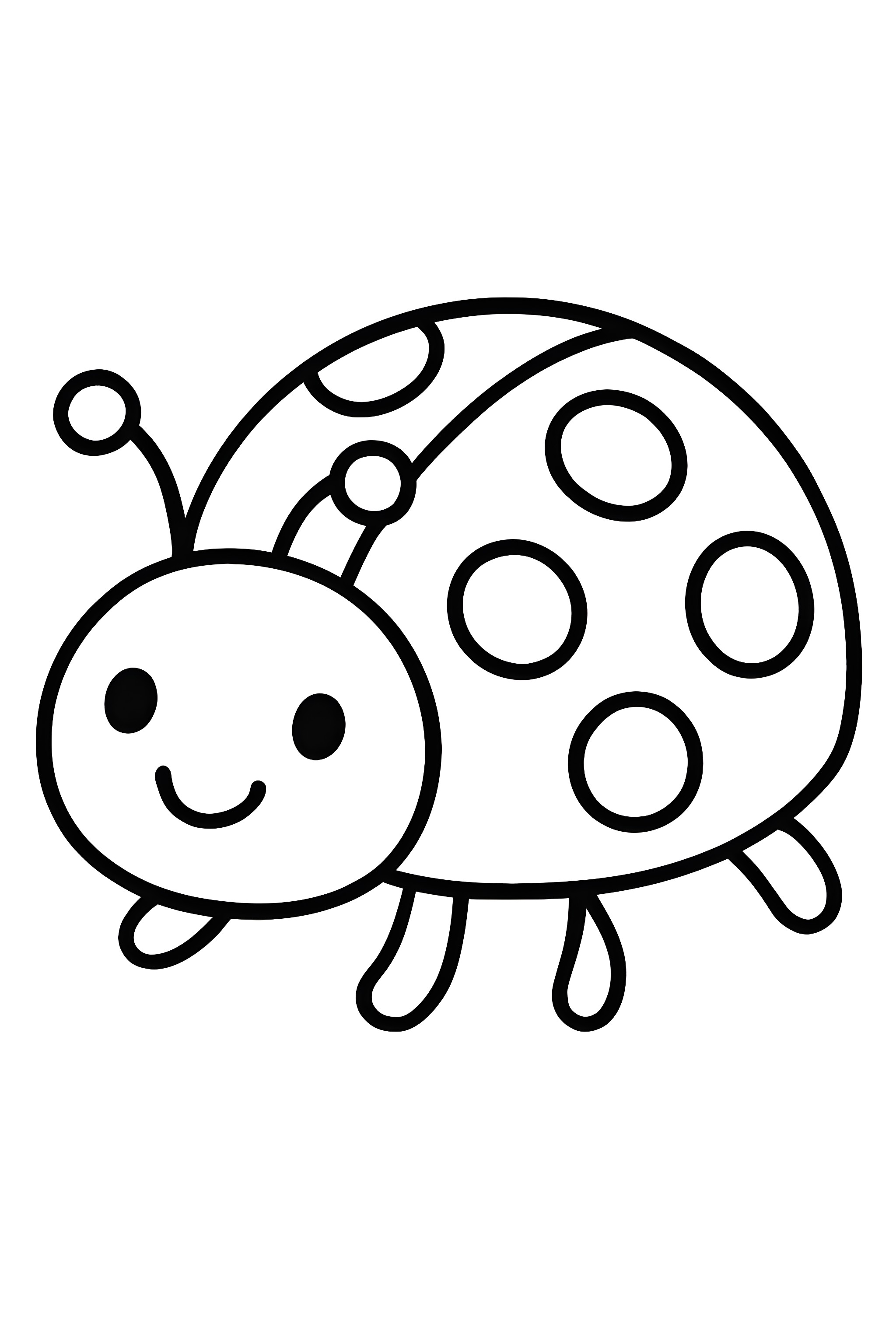 Coloring page of a cute ladybug with a smiling face and rounded body, featuring distinct spots and antennae