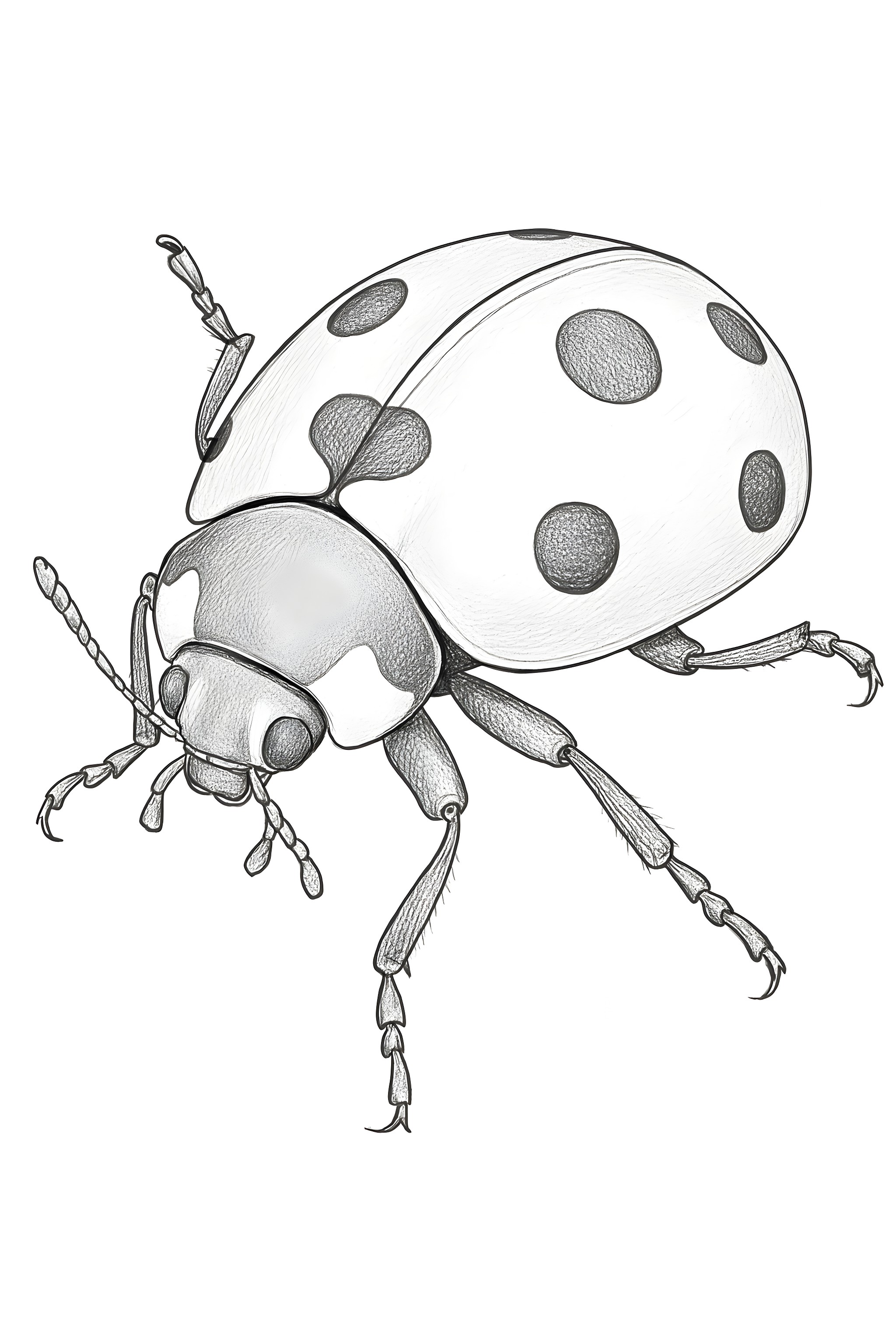 Coloring page featuring a ladybug with intricately detailed legs and antennae, showcasing its unique structure and markings.