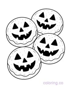Jack-o'-Lantern themed donuts coloring page