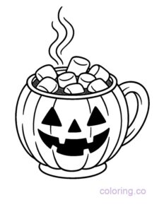 jack-o'-lantern coffee mug with hot cocoa coloring page