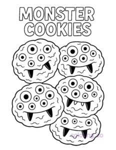Monster halloween themed cookies coloring page