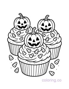 Pumpkin cupcakes coloring page